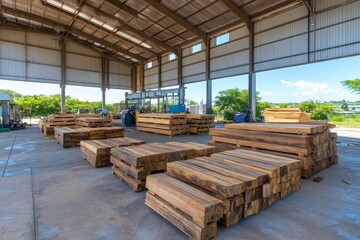 A vibrant workshop with DIY equipment, such as drills, saws, and toolboxes, with wood projects in progress