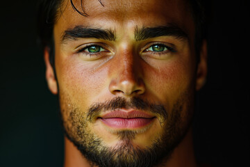 Fototapeta premium A close up of a man with green eyes and a beard