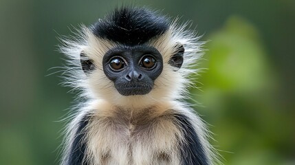 Obraz premium Close-up portrait of a young black-and-white colobus monkey.