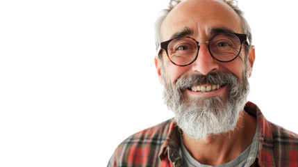 Portrait of realistic smiling american middle age male on white background


