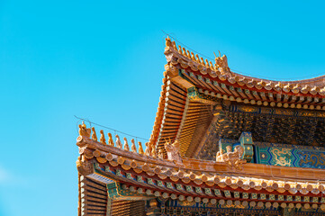 Golden colored glazed tile roofs of ancient Chinese palaces