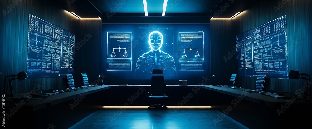 Poster a futuristic control room with holographic displays and advanced technology.