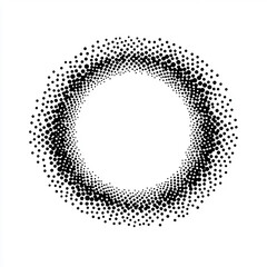 Black and white vector graphic of a circle made from dots, simple shapes, flat design, logo style, on a white background
