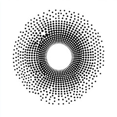 Black and white vector graphic of a circle made from dots, simple shapes, flat design, logo style, on a white background