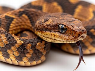 Obraz premium Timber rattlesnake encounter in nature golden-brown scales and a rat in focus