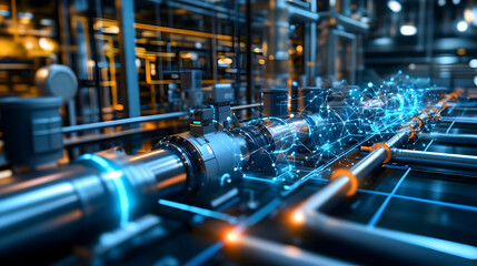 Naklejka premium Industrial Machinery, Digital Network System Enhancement, Advanced Manufacturing Process, Futuristic Technology Integration