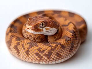 Obraz premium Coiled copperhead snake in natural habitat captivating close-up of scales and patterns