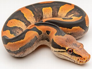 Fototapeta premium Redtailed boa constrictor coiled in vivid red-brown scales rainforest habitat wildlife photography natural environment close-up serpent beauty