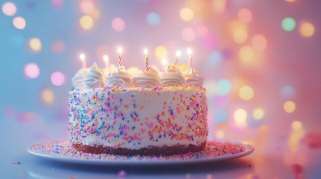 Sprinkle-decorated birthday cake set against a soft luminous background 16:9 - Image #2 @Celeste