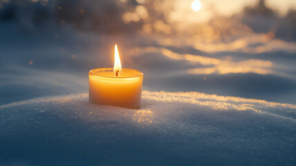 Winter candle glowing warmly with a serene snowy backdrop 16:9 - Image #3 @Celeste