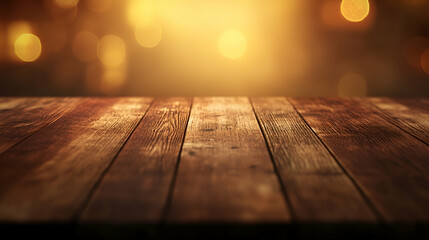 Wooden restaurant tabletop with blurred warm lighting ambiance in the background 16:9 - Image #2 @Celeste