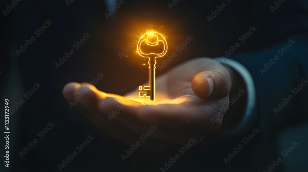 Aufkleber Illuminated Key Symbolizing Opportunity and Success, Representing Concept of Unlocking Potential and Possibilities in a Professional Context with a Mysterious Glow