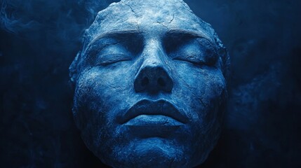 Obraz premium A blue face with a stone mask on it