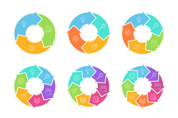 Set of Cycle Infographic Elements from 3 up to 8 Step for Business Presentation, Poster, Banner and Booklet.