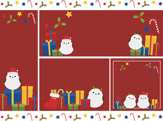 Fototapeta premium かわいいシマエナガとクリスマスの背景4種セット