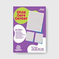 Editable print flyer or poster template for kindergarten and nursery pre school design, Childcare center and babysitter print flyer or poster, leaflet, child coding flyer poster template design