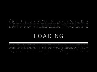 Loading, Progress, Bar, Screen, Digital, Display, Technology, Data, Code, Matrix, Numbers, Letters, Symbols, Black, White, Monochrome, Minimalist, Modern, Futuristic, Computer, Monitor, Interface, GUI
