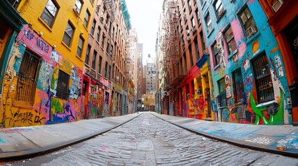 Fototapeta premium Colorful graffiti-covered street in urban city.