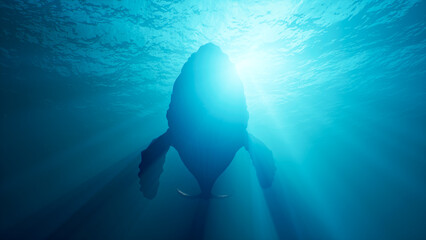 Humpback whale swims underwater