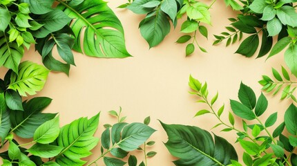 Vibrant Green Leaves on Neutral Background