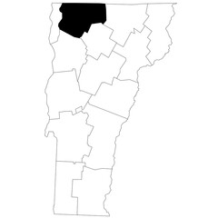 Map of Franklin County in Vermont state on white background. single County map highlighted by black colour on Vermont map. UNITED STATES, US
