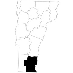 Map of Windham County in Vermont state on white background. single County map highlighted by black colour on Vermont map. UNITED STATES, US