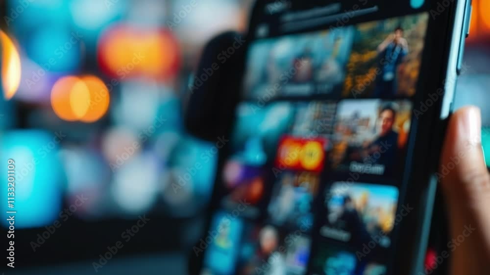 Poster close up shot of a video editor browsing a library of stock footage on a tablet in an editing suite.
