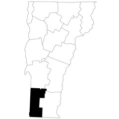 Map of Bennington County in Vermont state on white background. single County map highlighted by black colour on Vermont map. UNITED STATES, US