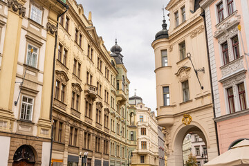 Impressive artistic buildings in the Jewish quarter of the unesco city of Prague, Czechia.