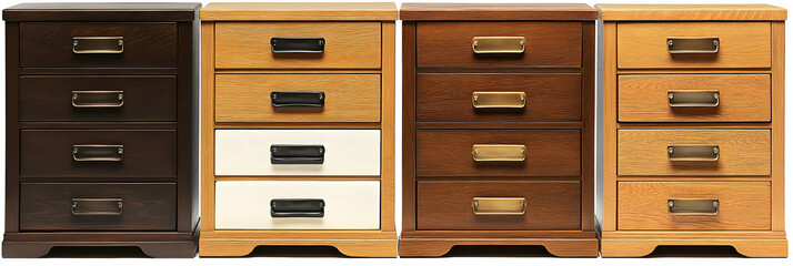 Four Wooden Chest Drawers in Various Finishes