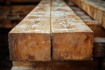 Two large, square-cut lumber beams lie side-by-side, showcasing their natural wood grain and texture.