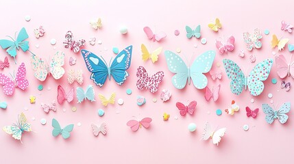 Fototapeta premium Pastel Butterfly Paradise: A Delightful Springtime Arrangement