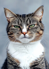 Fototapeta premium Portrait of a cute brown and white tabby cat 