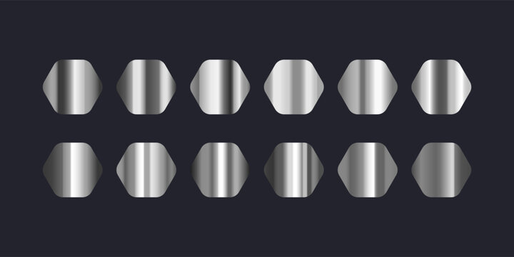 Silver gradient set. Metallic foil texture background. Elegant silver swatch Vector format