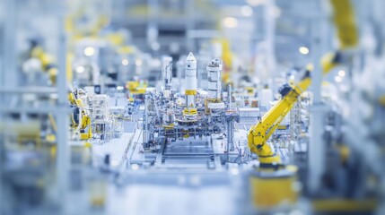 Obraz premium Rocket assembly facility interior showcasing advanced technology and precision engineering, where skilled technicians meticulously construct and test spacecraft components