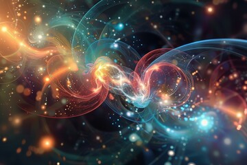 Obraz premium An illustration depicting the universe expanding at approximately 10 billion miles per hour, showcasing cosmic movement. Nanoscale quantum physics depicted artistically .