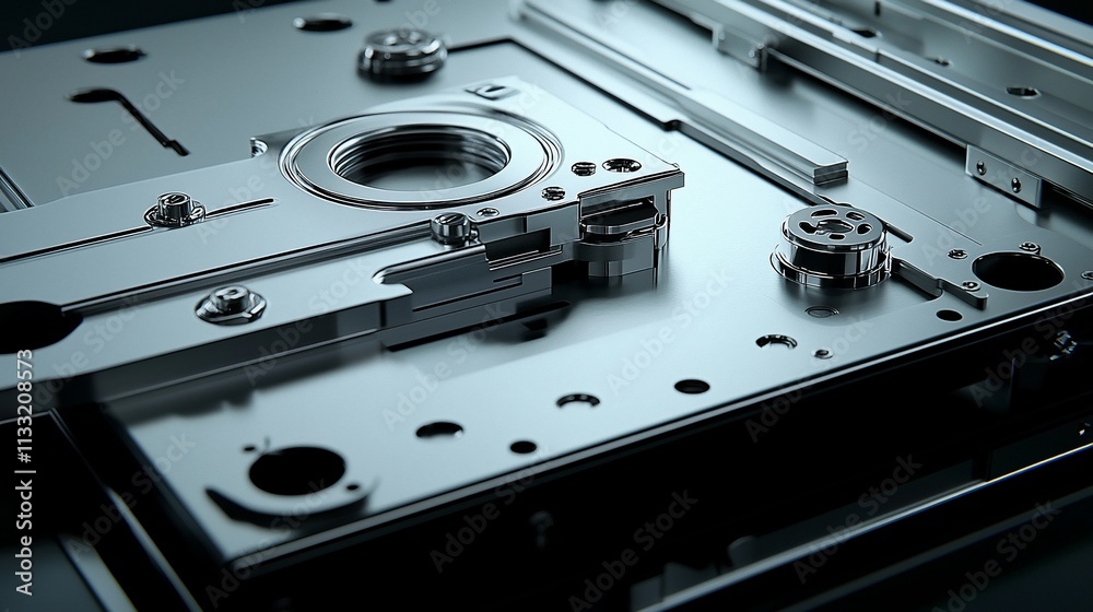 Poster Close-up of intricate metallic mechanism with gears and lenses.