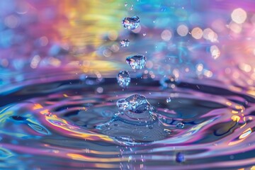 Water droplets glisten against a vibrant rainbow background, creating a colorful and refreshing visual effect. Nanostructured surfaces for water repulsion .