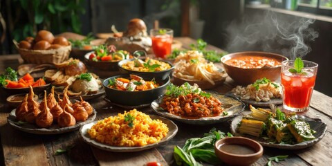 Fototapeta premium Diverse Cuisines and Beautifully Prepared Meals