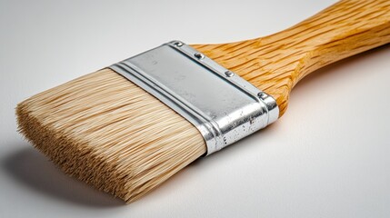 Close-up of a wooden-handled paintbrush.