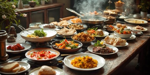 Obraz premium Diverse Cuisines and Beautifully Prepared Meals