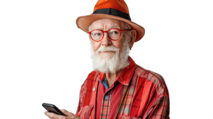 Portrait of  american senior male holding mobile phone
