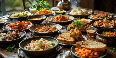 Obraz premium Diverse Cuisines and Beautifully Prepared Meals