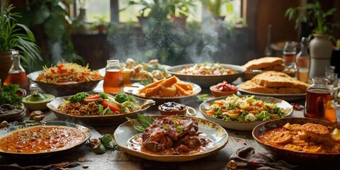 Fototapeta premium Diverse Cuisines and Beautifully Prepared Meals