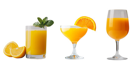 Glasses filled with freshly squeezed orange juice Freshly squeezed orange juice , beautifully presented in a stylish glass , cutout