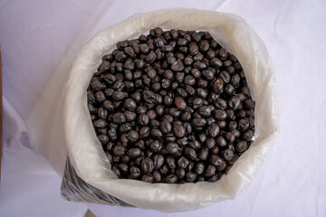 Sack with roasted coffee beans