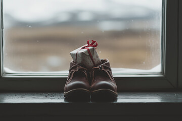 Child's shoe with a gift inside left by the Yule Lads, an Iceland Christmas tradition