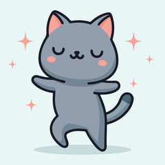 Fototapeta premium Happy Gray Cat Playful and Adorable Flat Vector Illustration