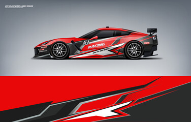 Car wrap livery design sporty sharp line style combination of red color with universal background  © liveryworks