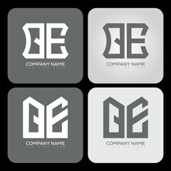 QE polygon, hexagon, flat and simple letter logo set in one artboard. QE minimalist and classic logo.